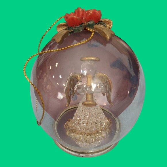 Vintage Christmas Set Of 3 Glass Globe Ornament Angel Reindeer Dolphin - Picture 2 of 8